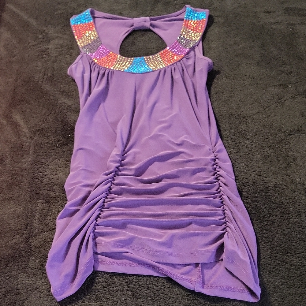 Dots Purple Blouse with Colorful Beaded Neckline